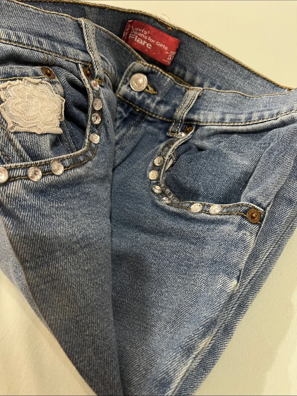 Levi's Light Blue Wash Girls' Jeans with Crystal Pocket Trim